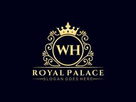 Letter WH Antique royal luxury victorian logo with ornamental frame. vector