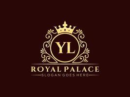 Letter YL Antique royal luxury victorian logo with ornamental frame. vector