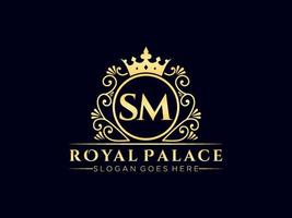 Letter SM Antique royal luxury victorian logo with ornamental frame. vector