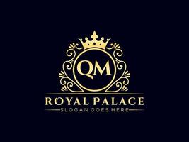 Letter QM Antique royal luxury victorian logo with ornamental frame. vector