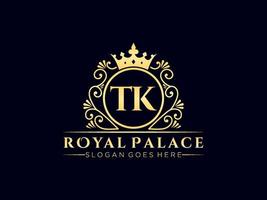 Letter TK Antique royal luxury victorian logo with ornamental frame. vector