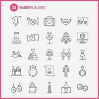 los iconos de línea de boda y amor establecidos para infografía kit uxui móvil y diseño de impresión incluyen taza de té amor boda corazón vela luz amor icono conjunto vector