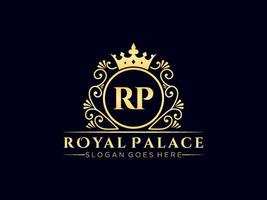 Letter RP Antique royal luxury victorian logo with ornamental frame. vector