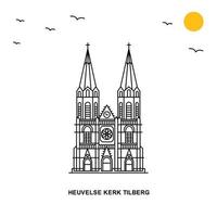 HEUVELSE KERK TILBERG Monument World Travel Natural illustration Background in Line Style vector