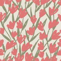 Pink flowers with green leaves brush textured on light  background. Floral seamless pattern for fabric cover background. vector graphic