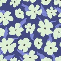 flores claras con cepillo de hojas azules texturizado sobre fondo azul brillante. patrón floral transparente para el fondo de la cubierta de tela. gráfico vectorial vector