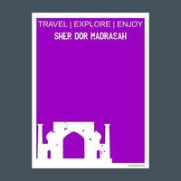 Sher dor Madrasah Samarkand Uzbekistan monument landmark brochure Flat style and typography vector
