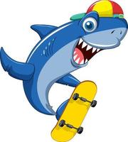 Smiling shark playing skateboard vector