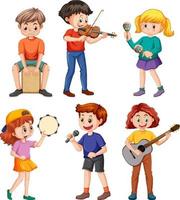 Set of kids playing different musical instrument vector