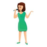 Green dress singer icon, cartoon style vector