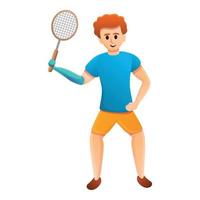 Boy prosthesis badminton icon, cartoon style vector