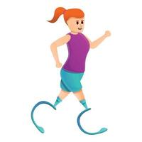 Girl running with artificial limbs icon, cartoon style vector