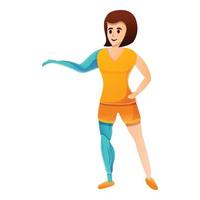 Woman hand leg prosthesis icon, cartoon style vector