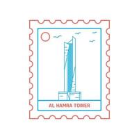 AL HAMRA TOWER postage stamp Blue and red Line Style vector illustration