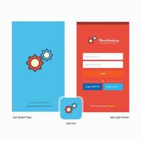 Company Gear setting Splash Screen and Login Page design with Logo template Mobile Online Business Template vector