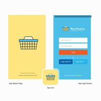 Company Basket Splash Screen and Login Page design with Logo template Mobile Online Business Template vector