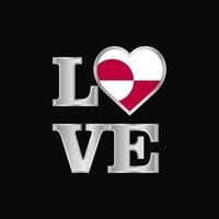tipografía de amor diseño de bandera de groenlandia vector letras hermosas