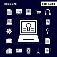 Media Icon Solid Glyph Icons Set For Infographics Mobile UXUI Kit And Print Design Include Mobile Media Player Tool Image Media Raster Picture Icon Set Vector