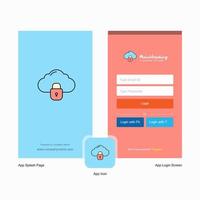 Company Locked cloud Splash Screen and Login Page design with Logo template Mobile Online Business Template vector