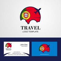 logotipo de la bandera de portugal de viaje y diseño de tarjeta de visita vector