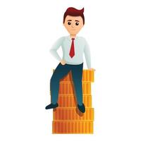 Man on coins stack icon, cartoon style vector