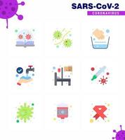 Corona virus disease 9 Flat Color icon pack suck as washing hands plasm protect medical viral coronavirus 2019nov disease Vector Design Elements