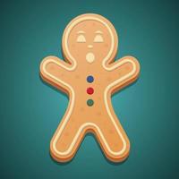 Gingerbread Man. The boy raised his hands up. Figured dessert. Ginger cookies on a green background vector