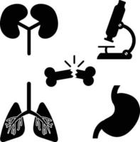 Kidney, Stomach, Lung, Microscope and Broken Bone Medical Icon Set vector