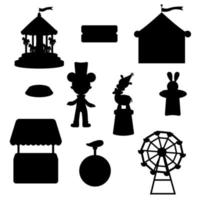 Collection of elements pink circus silhouette. Tent, toy, carousel, tickets vector