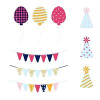 Collection of festive decorations. Ball, cap, garland vector