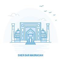 sher dar madrasah blue landmark fondo creativo y plantilla de póster vector