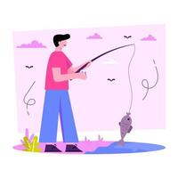 Catching fish illustration, editable vector