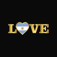 vector de diseño de bandera argentina de tipografía de amor dorado