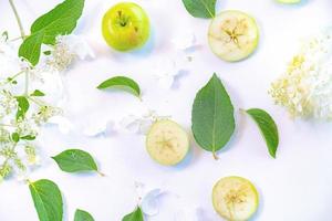 Creative layout made of lemon and leaves. Flat lay. Food concept. Lemon on white background photo