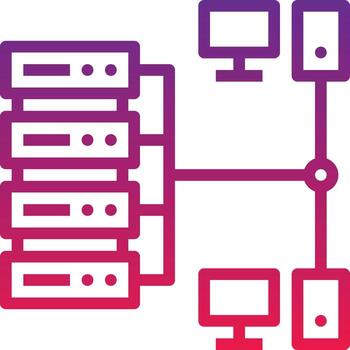 Servidor de archivos de datos de red informática multimedia - icono degradado vector