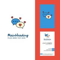 logotipo creativo de chat romántico y vector de diseño vertical de tarjeta de visita