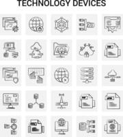 25 iconos de dispositivos de tecnología dibujados a mano conjunto de garabatos vectoriales de fondo gris vector