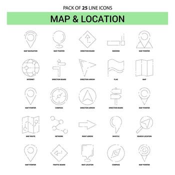 Map and Location Line Icon Set 25 Dashed Outline Style vector