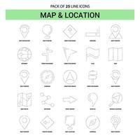 conjunto de iconos de línea de mapa y ubicación 25 estilo de contorno discontinuo vector