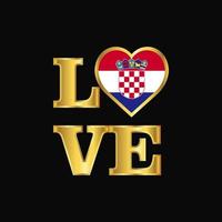 amor tipografía croacia bandera diseño vector oro letras