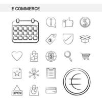 estilo de conjunto de iconos dibujados a mano de comercio electrónico aislado en vector de fondo blanco