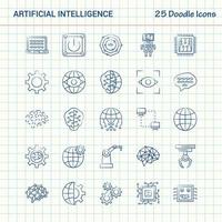 inteligencia artificial 25 iconos de doodle conjunto de iconos de negocios dibujados a mano vector