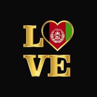 tipografía de amor bandera de afganistán diseño vector letras de oro
