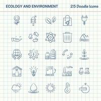 ecología y medio ambiente 25 iconos de doodle conjunto de iconos de negocios dibujados a mano vector