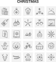 25 Hand Drawn Christmas icon set Gray Background Vector Doodle