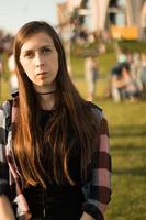 portrait of a young girl with a sad and empty look. Depression in the younger generation photo