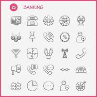 Banking Hand Drawn Icon for Web Print and Mobile UXUI Kit Such as World Online Shopping Phone Telephone Chat Phone Mail Pictogram Pack Vector