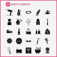 Beauty And Cosmetics Solid Glyph Icons Set For Infographics Mobile UXUI Kit And Print Design Include Beauty Cosmetic Lipstick Cosmetic Mortar Natural Vessel Flower Icon Set Vector