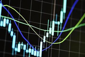 Stock or forex trading indicator on computer monitor for investors - Stock graph charts on the stock market exchange price with investment of business financial digital background photo