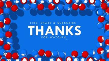 Like Thumb and Hearts 3D Ball Falling From All Sides, Thanks for Watching, 3D Rendering, Chroma Key, Luma Matte Selection video